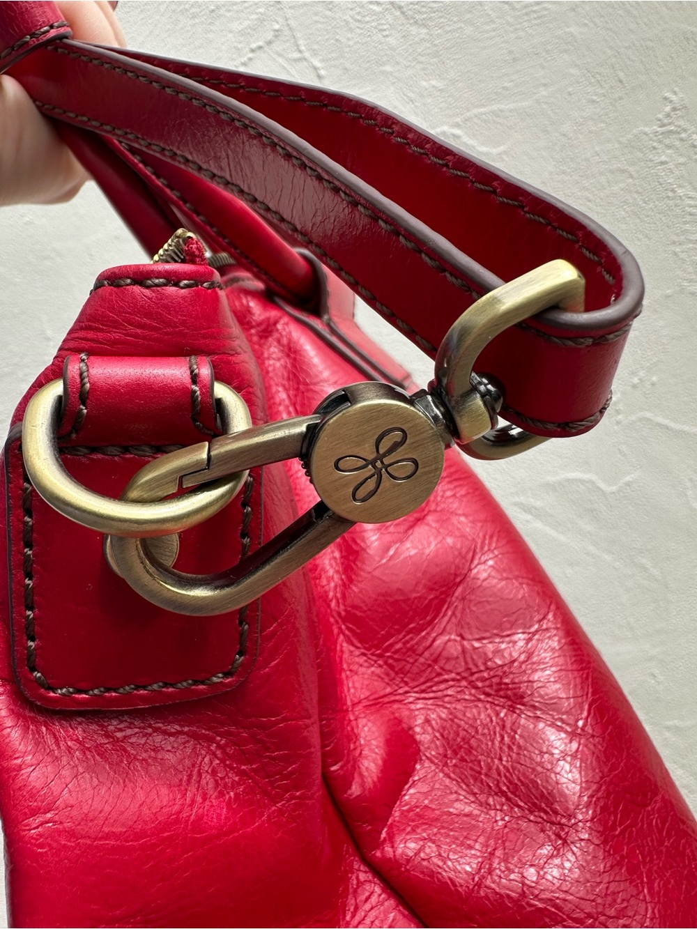 HOBO Sheila Medium Satchel Red Leather Hibiscus Tote Handbag - Picture 6 of 11